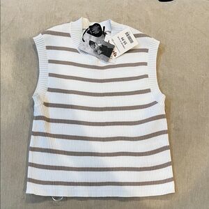 Sincerely Jules Women's Sleeveless Top - Cream and Brown Stripes